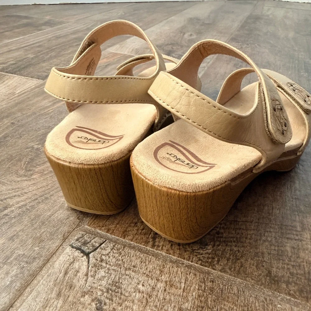 Dansko Beige Leather Wedge Sandals